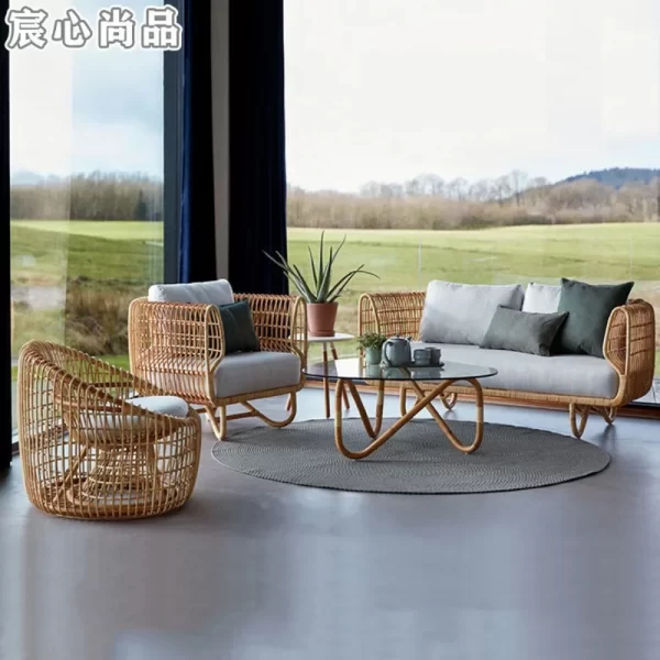 Nordic outdoor rattan sofa combination patio waterproof balcony garden villa outdoor rattan furniture leisure rattan chair - Image 2