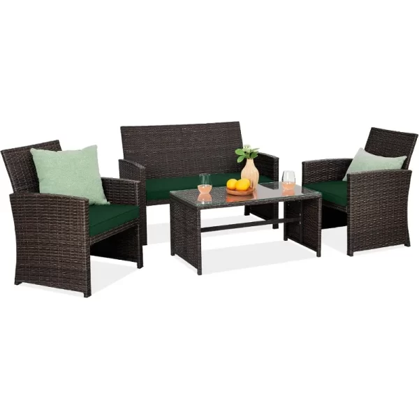 Best Choice Products 4-Piece Outdoor Wicker Patio Conversation Furniture Set for Backyard w/Coffee Table, Seat Cushions