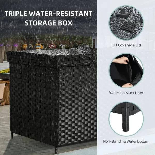 230 Gallon Wicker Deck Box, XXL All-Weather Outdoor Storage Box, Rattan Storage Bin for Patio Furniture, Outdoor Cushions - Image 3