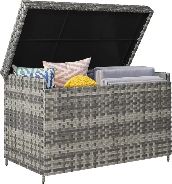 230 Gallon Wicker Deck Box, XXL All-Weather Outdoor Storage Box, Rattan Storage Bin for Patio Furniture, Outdoor Cushions - Image 7