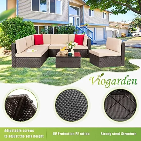 Outdoor Sectional Patio Furniture Set Modern Wicker Sofa Conversation Set with Cushions & Coffee Table Sturdy Steel Frame Ideal - Image 5