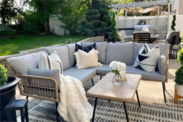 4-Pieces Patio Furniture Set Outdoor Wicker Conversation Sectional L-Shaped Sofa with 5 Seater for Backyard Porch Detachable