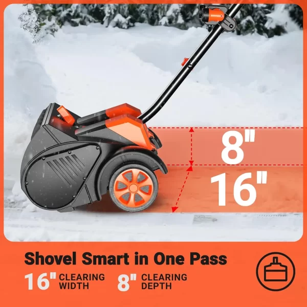 Snow Shovel with Wheels, 48V | 16-Inch | 4-Ah Brushless Cordless Snow Blower, Battery Snow Blower - Image 3