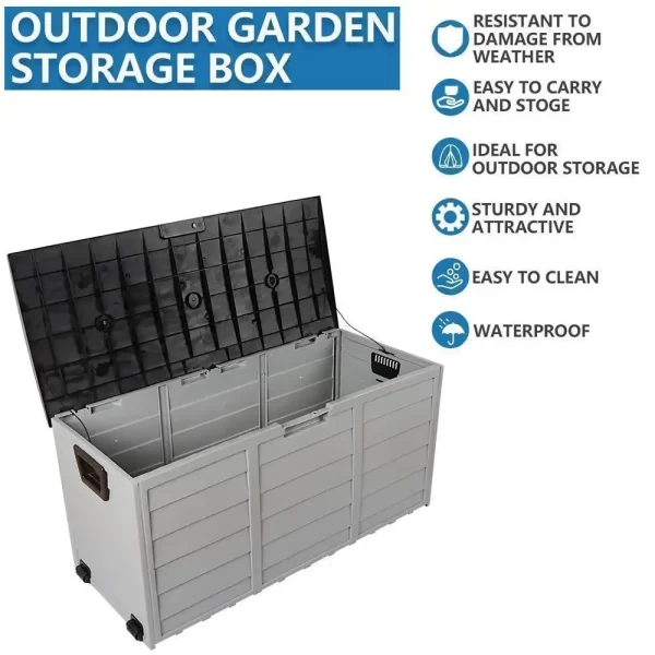 US 75 Gallon Large Resin Deck Box Outdoor Storage with Wheels for Patio Furniture - Image 10