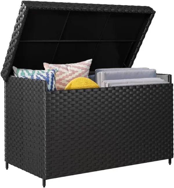 230 Gallon Wicker Deck Box, XXL All-Weather Outdoor Storage Box, Rattan Storage Bin for Patio Furniture, Outdoor Cushions - Image 6