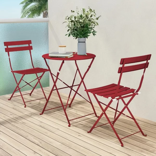 Premium Frame Bistro Set, Folding Outdoor Furniture Sets, 3-Piece Set of Folding Patio Table and Chairs - Image 9