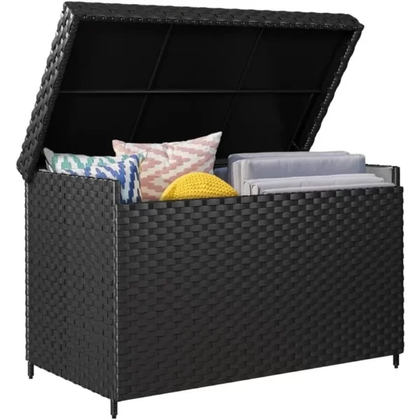 230 Gallon Wicker Deck Box, XXL All-Weather Outdoor Storage Box, Rattan Storage Bin for Patio Furniture, Outdoor Cushions