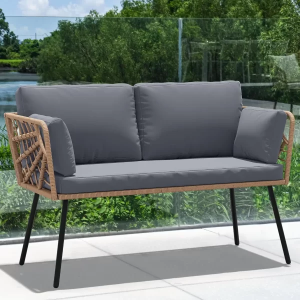 4-Pieces Patio Furniture Set Outdoor Wicker Conversation Sectional L-Shaped Sofa with 5 Seater for Backyard Porch Detachable - Image 7