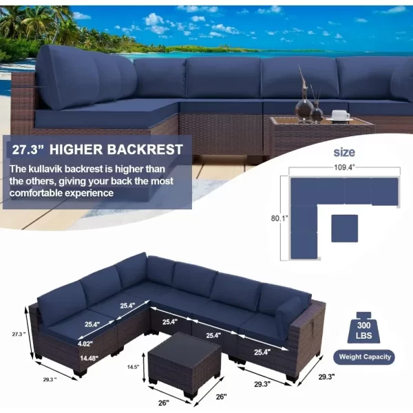 7 Pieces Outdoor Patio Furniture Set Rattan Sofa Manual Wicker Patio Set with Cushions Glass Tea Table and Cushions Covers - Image 6