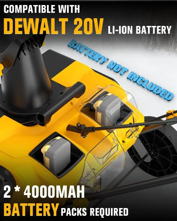 Cordless Snow Blower Compatible with Dewalt 20V Max Battery, 2 x 20V Snow Thrower with Brushless, 20" Electric Snow - Image 2