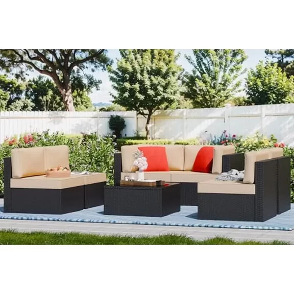 Outdoor Sectional Patio Furniture Set Modern Wicker Sofa Conversation Set with Cushions & Coffee Table Sturdy Steel Frame Ideal - Image 2