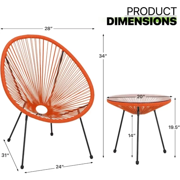 3-Piece Outdoor Patio Furniture, Acapulco Chairs Patio Cafe Set with Glass Top Table and Chairs, Weather-Resistant Outdoor - Image 3