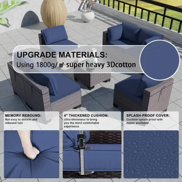 7 Pieces Outdoor Patio Furniture Set Rattan Sofa Manual Wicker Patio Set with Cushions Glass Tea Table and Cushions Covers - Image 4