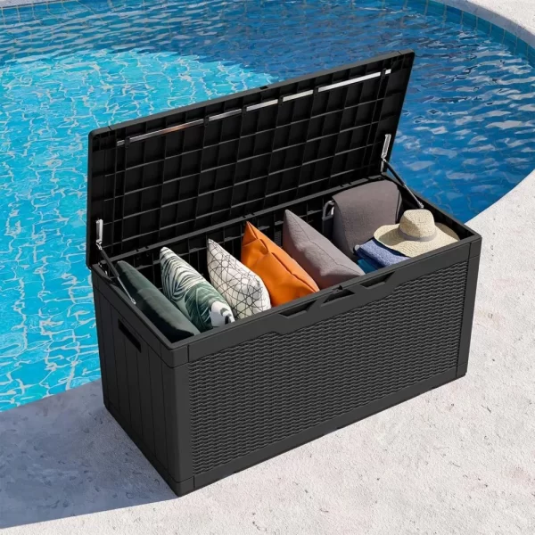 100 Gallon Resin Deck Box, Waterproof Large Outdoor Storage Box for Patio Furniture and Garden Tools - Image 3