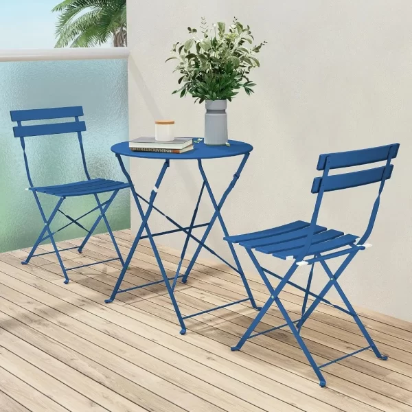 Premium Frame Bistro Set, Folding Outdoor Furniture Sets, 3-Piece Set of Folding Patio Table and Chairs - Image 11