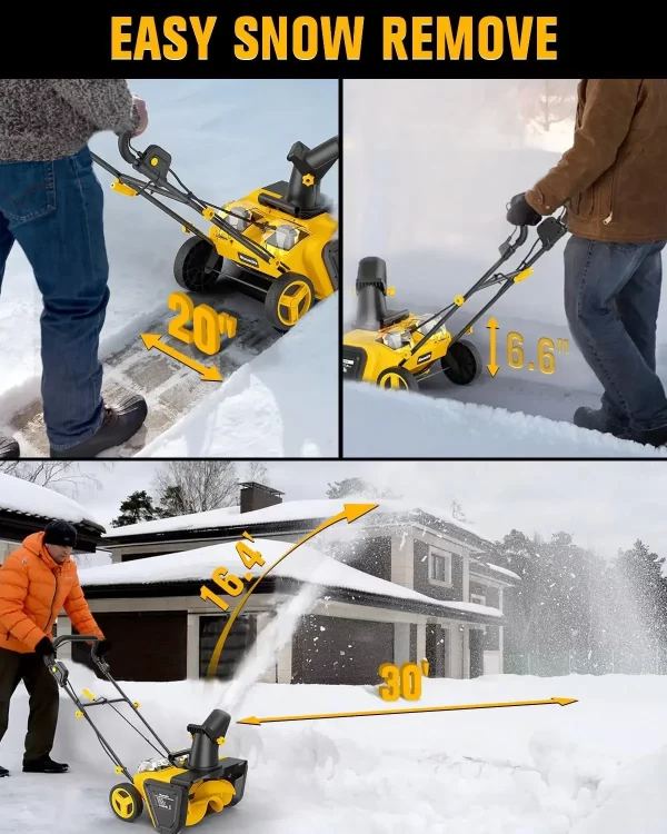 Cordless Snow Blower Compatible with Dewalt 20V Max Battery, 2 x 20V Snow Thrower with Brushless, 20" Electric Snow - Image 4