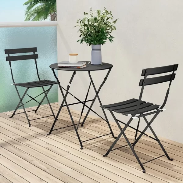 Premium Frame Bistro Set, Folding Outdoor Furniture Sets, 3-Piece Set of Folding Patio Table and Chairs - Image 10