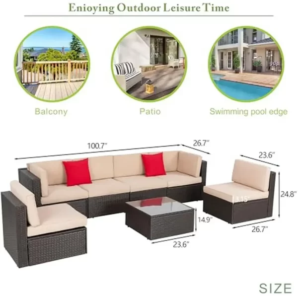 Outdoor Sectional Patio Furniture Set Modern Wicker Sofa Conversation Set with Cushions & Coffee Table Sturdy Steel Frame Ideal - Image 3